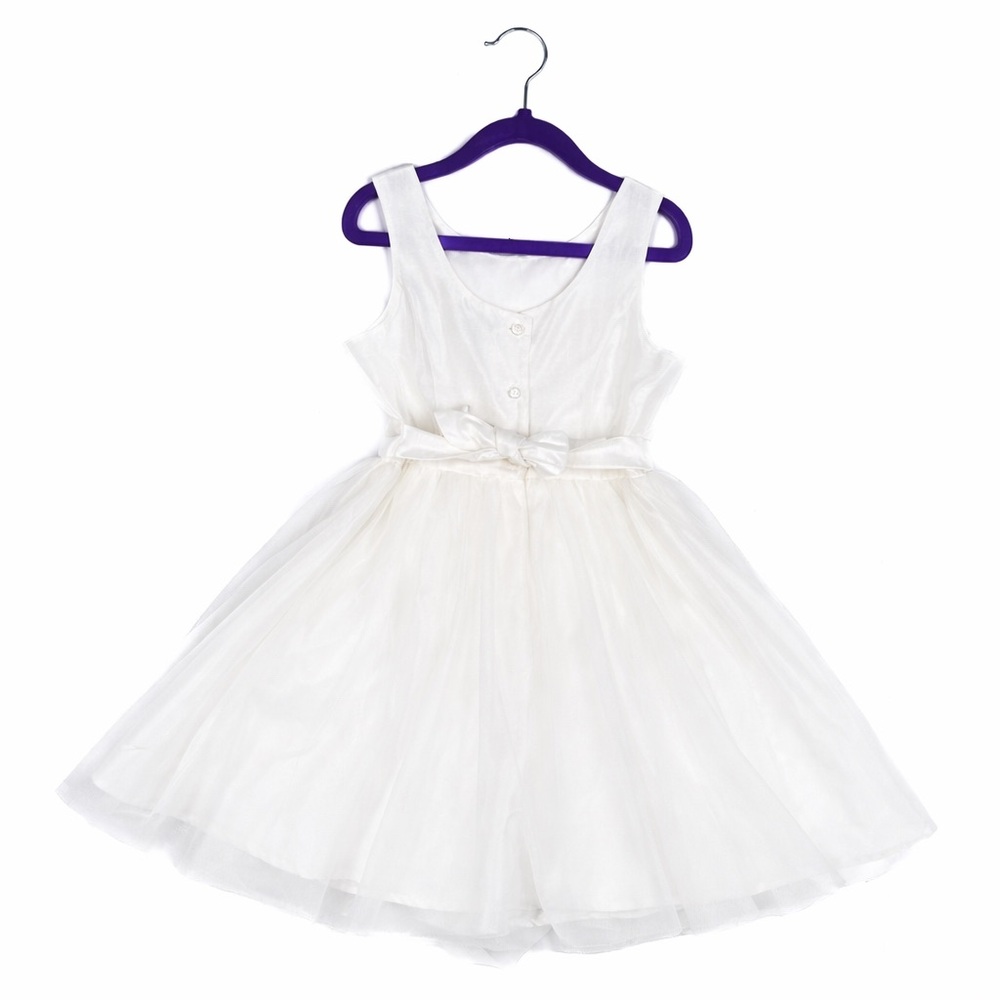 Zunie Stunning Satin Tule Fit & Flare Off-White Bow Tule Party Dress Size 6 - Picture 3 of 8
